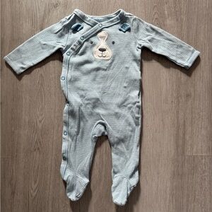 Carter's Blue Striped Footie with Bear Appliqué